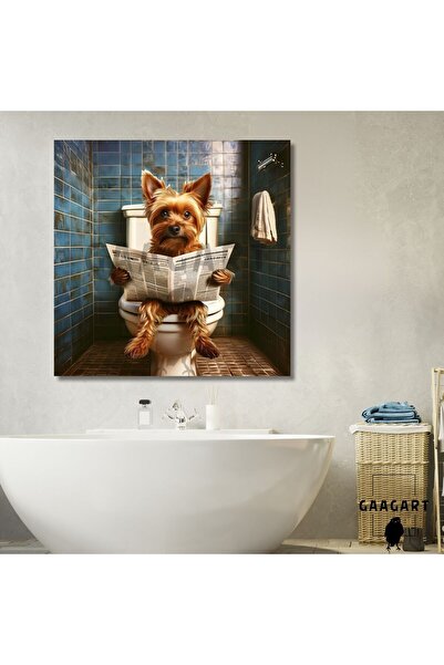 GAAGART Tekli Kare Kanvas Banyo Tablosu Gazete Okuyan Yorkshire Köpek
