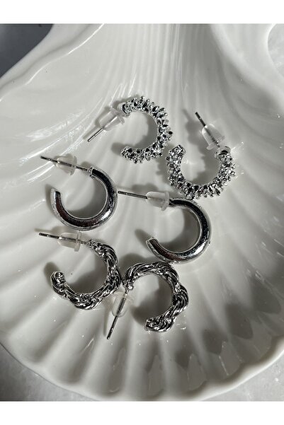 Lavian Accessories Gümüş Renk 6’lı Burgu Çeşit Küpe Seti