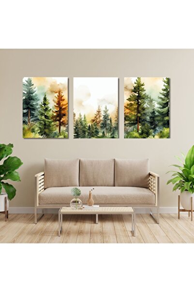 GAAGART 3'lü Kanvas Duvar Tablosu Seti Çam Ağaçları ve Orman Manzarası
