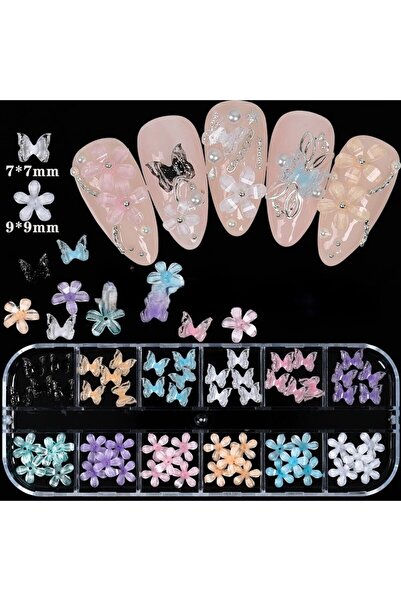 VIOLA BEAUTY 60 Adet 3D Çiçek Tırnak Takıları 30 Gül 30 Kelebek Nail Art 1 Ku...