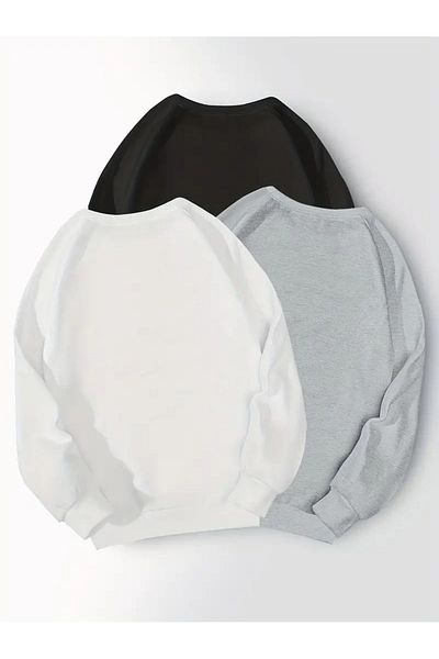 QUEENSTOWN White/Grey/Black 3-Piece Hooded Sweatshirt - Chest Printed, 3 Thread Thick