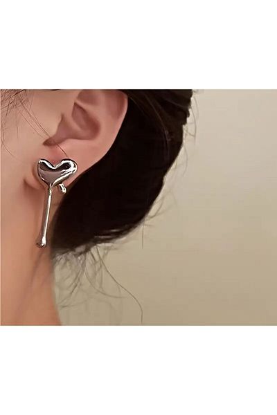 MEECY أقراط تصميم القلب الفضي