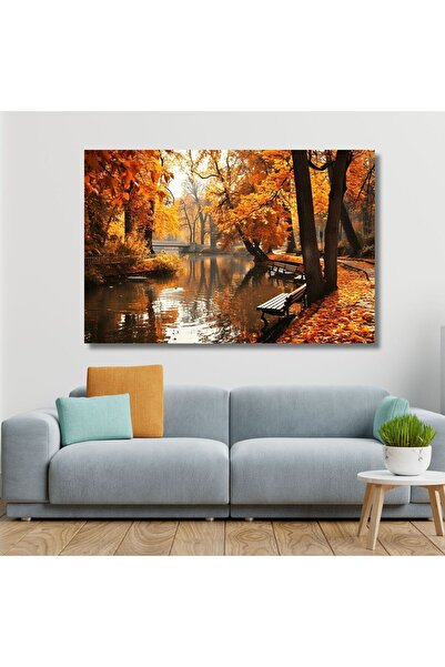 GAAGART Tekli Yatay Kanvas Duvar Tablosu Sonbahar Manzarası ve Banklar