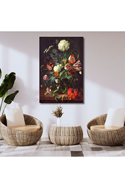 GAAGART Tekli Dikey Kanvas Duvar Tablosu Turuncu Kelebek ve Çiçekler