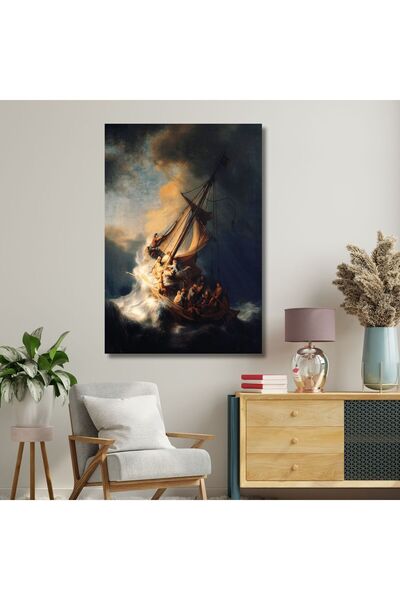 GAAGART Tekli Dikey Kanvas Duvar Tablosu Rembrandt Celile Denizi'nde Fırtına