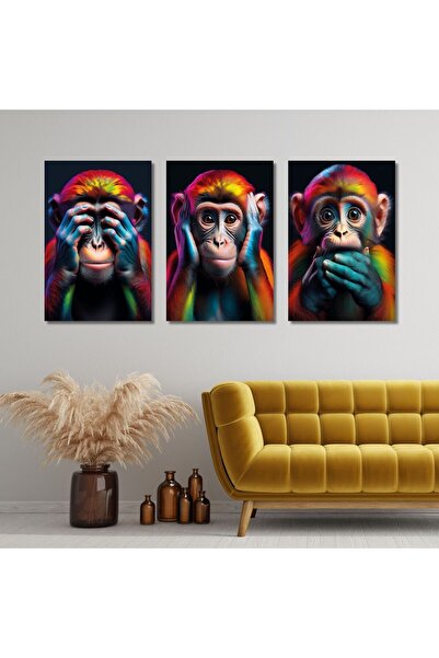 GAAGART 3'lü Kanvas Tablo Seti Üç Maymun Görmedim Duymadım Bilmiyorum