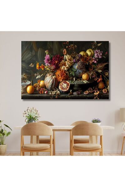 GAAGART Tekli Yatay Kanvas Mutfak Tablosu Çiçekler ve Kuru Meyve