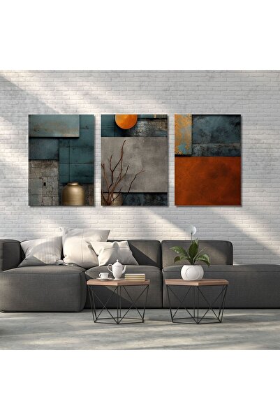 GAAGART 3'lü Kanvas Tablo Seti Kare ve Daire Desenli Renkli Tasarım