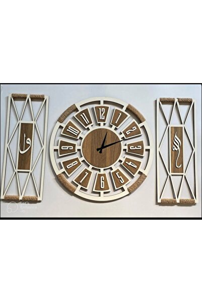Modanas Tasarım 50x50 Dekoratif 3 Lü Set Ahşap Halatlı Duvar Saati