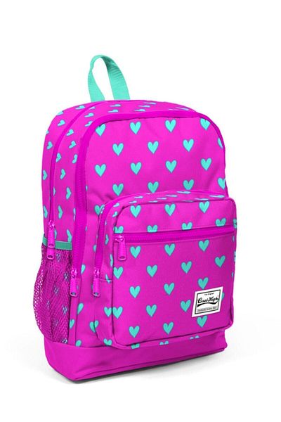 Yaygan Kids Neon Pink Water Green Heart Patterned Four Compartment School Backpack 23113