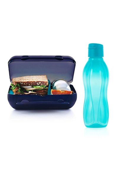 Tupperware Eco 500ml Blue Bottle Lunch Box + Tupperware Set with Bracket