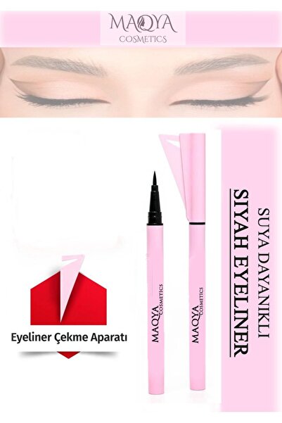 MAQYA Cosmetics Siyah Kalem Eyeliner Suya Dayanıklı Eyeliner Çekme Aparatlı -...
