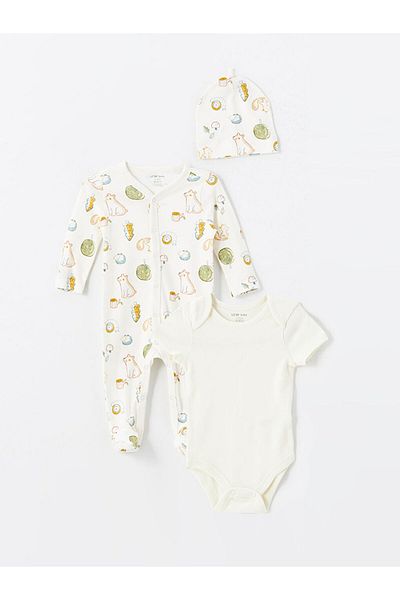 LC Waikiki طقم خروج من المستشفى مطبوع عليه طفل رضيع من LCW Baby Ecru