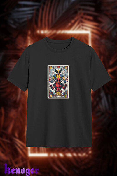 kenoger Tricou unisex cu decolteu rotund cu model Deadpool și Wolverine Tarot