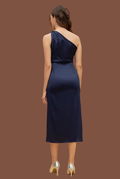 lovebox Omuzda Düğüm Detaylı Kuşaklı Saten Kadın Abiye Elbise 003