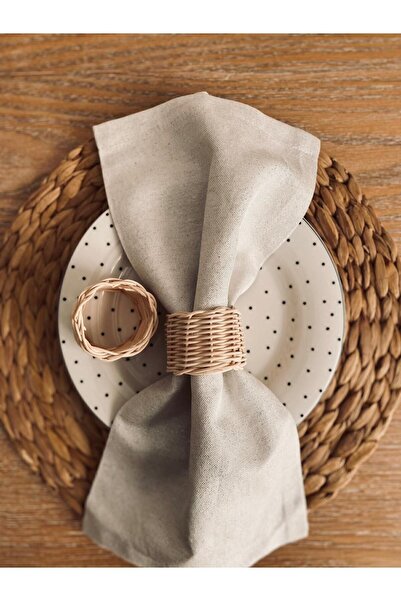 Veneris Design 6’lı Rattan Bambu Hasır Peçete Halkası, Peçete Yüzüğü