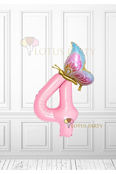 LOTUS PARTY بالون فويل على شكل فراشة وردية - رقم وردي - بالون فويل على شكل فر...