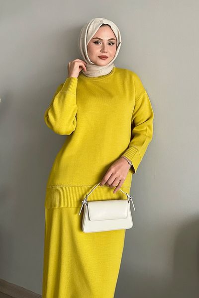 InStyle Oil Green Basic Knitwear Set - Piping Detailed
