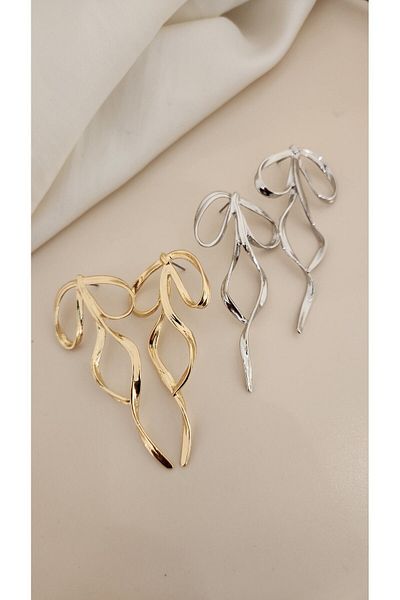 Momos Stylish Steel Earrings with Dangle Bow Shape