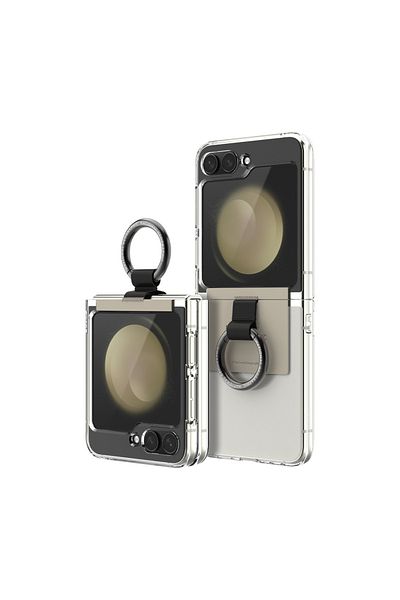 NATIONAL GEOGRAPHIC Crystal Slim Fit Case V2 Galaxy Z Flip5 with Beige Ring Strap - Transparent