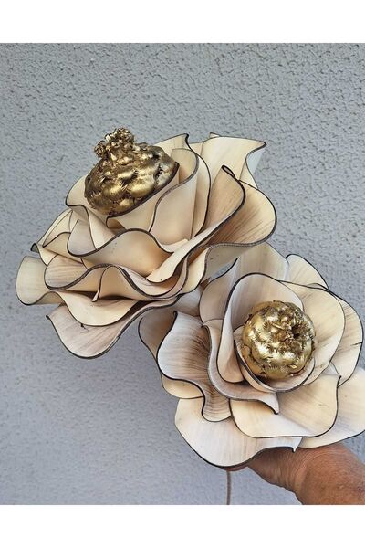 kutmen Latex Handmade Vase and Bundle Artificial Flower Cream Color