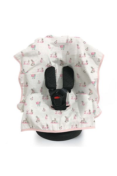 DEUX LAPINS 100% Cotton Muslin Stroller & Car Seat Cover - Bébé Lapin Rose