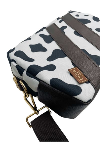 Differ Studio Brown Cow Patterned Vegan Leather - Gold Zippered Shoulder/Crossbody/Water Resistant Sling Bag