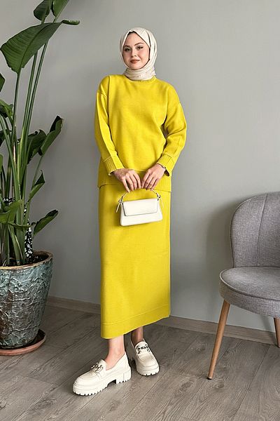 InStyle Oil Green Basic Knitwear Set - Piping Detailed
