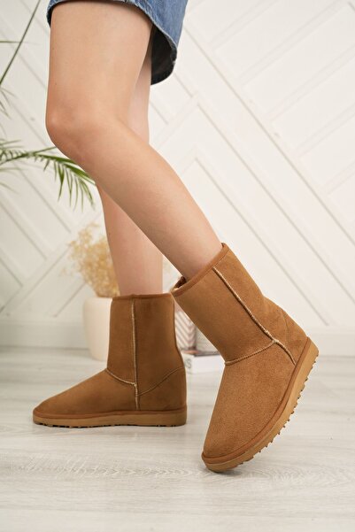 Reyonda ayakkabı Yeni Sezon Taba Süet Yarım Bot İçi Tüylü Düz Taban Kadın Ayakkabı