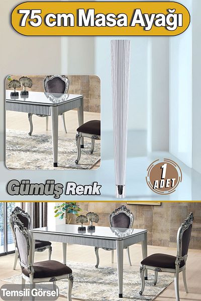 Badem10 Costum Masă Dresuar Picior 75 Cm Plastic Argintiu Picior Bucătărie Masa Sufragerie Mobilier Picioare