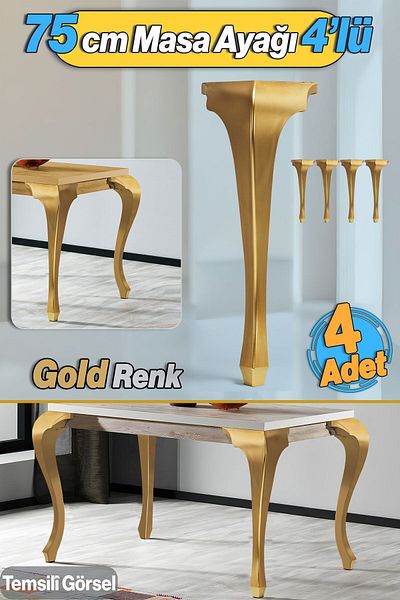 Badem10 4 bucăți Lukens picior de masă pentru dulap 75 cm plastic auriu auriu bucătărie masă de sufragerie picioare de mobilier