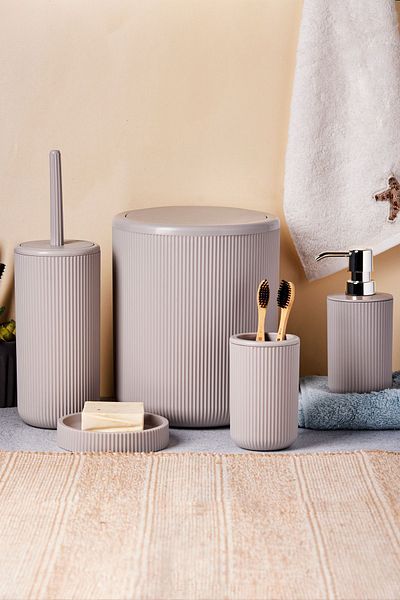 Perotti Plastic Marlon-Dante 5 Piece Bathroom Set Taupe Gray 5 Pieces
