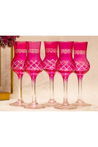 sudeka 6 Pieces Colorful Crystal Cut - Coffee Side Glass Set