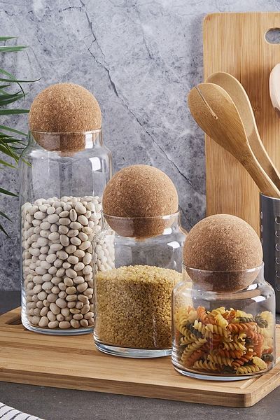 Perotti Sughero Top Cork Lid Glass Jar and Seasoning Set 3 Pieces Cork Lid Glass