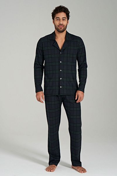 PINARCA Plus Size Men's Pajama Set - Long Sleeve and Plaid Button