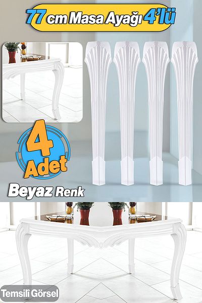 Badem10 4 Bucăți Stâlp Masă Dresuar Picior 77 Cm Picior Plastic Alb Bucătărie Masa Sufragerie Mobilier Picioare Alb