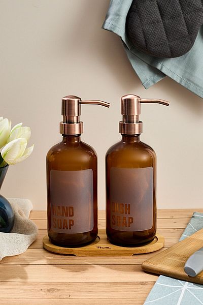 Perotti Amber Lozione Σετ 2 Σαπουνιών Κουζίνας - 500ml με Δίσκο Μπαμπού