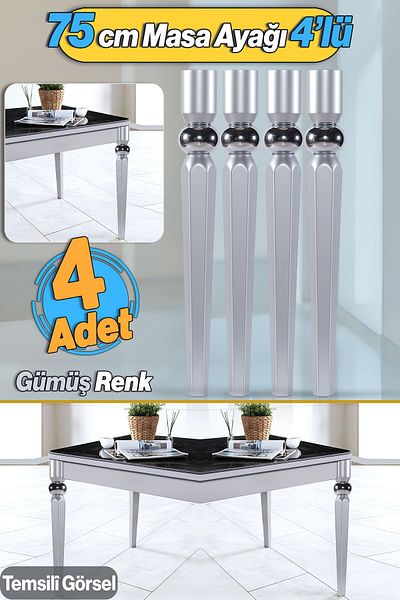 Badem10 4 Buc Elipse Masa Dresuar Picior 75 Cm Plastic Gri Argintiu Bucatarie Masa Sufragerie Mobila Picioare