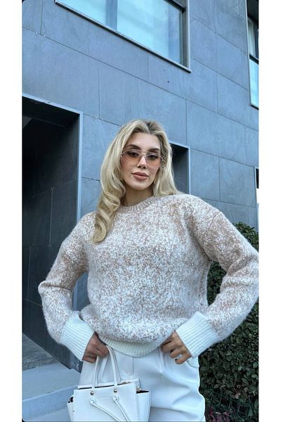 Riche Pulover de damă, tricot, tricot, bej, cu decolteu