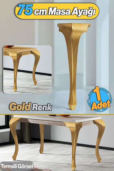 Badem10 Lukens Picior de masă pentru dulap 75 cm Plastic Aur Aur Picior Bucătărie Masa de sufragerie Mobilier Picioare Aur