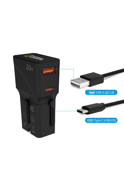 NATIONAL GEOGRAPHIC Travel Slim Adapter 20W - Black