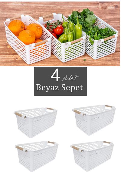 KRM HOME 4 Λευκά Καλάθια Organizer - Organizer εσωτερικού ντουλαπιού και ψυγείου με θήκη