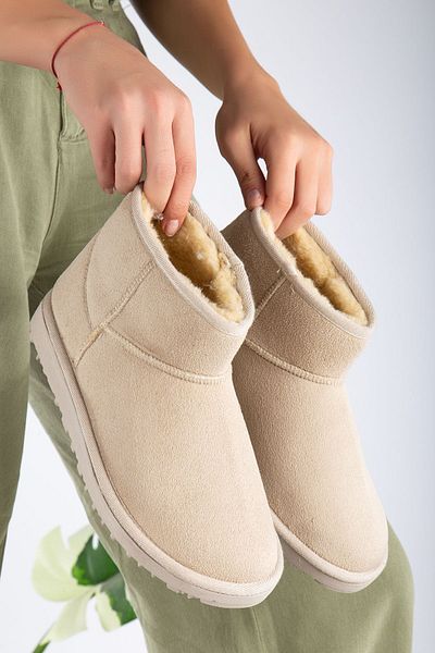 Reyonda ayakkabı Νέα σεζόν Γκρι Suede Mini Boots Γυναικεία παπούτσια με γούνινη επένδυση