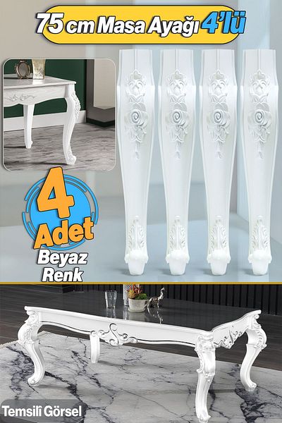 Badem10 4 Buc Rosa Masă Dresuar Picior 75 Cm Plastic Alb Picior Bucătărie Masa Sufragerie Mobilier Picioare Alb