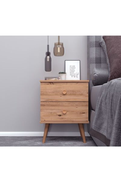 Ankara Mobilya Milas Ahşap Ayaklı Atlantik Çam Komodin