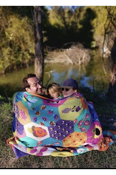 Flux Design Factory Hand Knitted Wool Cashmere Patchwork Special Design Sofa Shawl Blanket