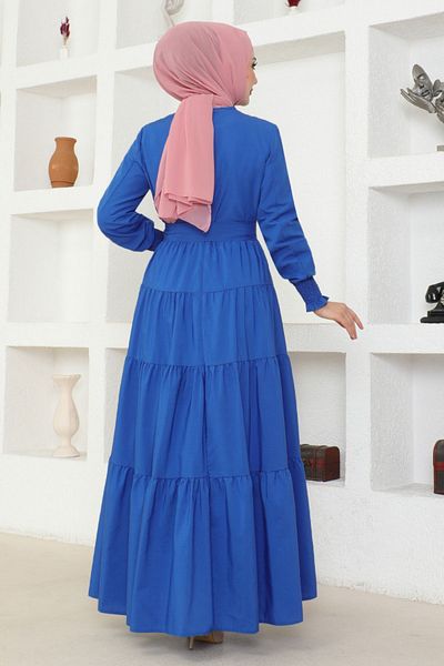 Ayşe Melek Saks Colorful Women's Evening Dress - Bolero Detailed, Terikoton 2610