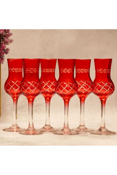 sudeka 6 Pieces Colorful Crystal Cut - Coffee Side Glass Set
