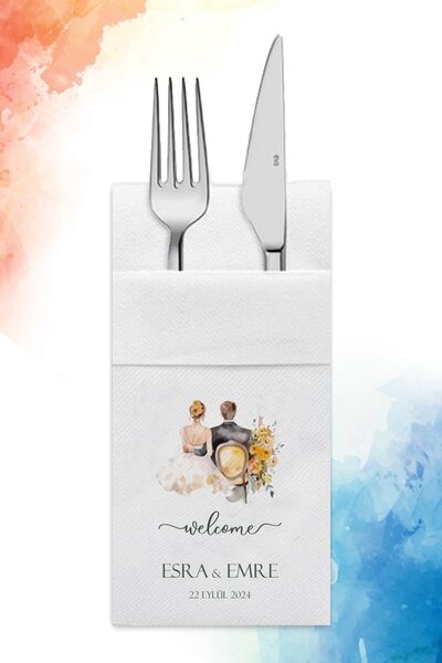 nna tasarım 50 Adet Gelin & Damat Figürlü Kişiye Özel Isim Baskılı Aırlaıd Ce...