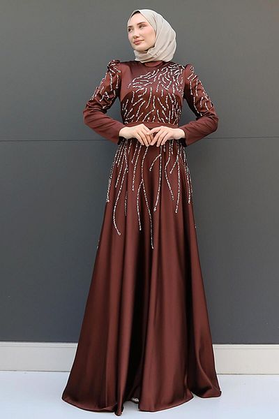 GİZ AGİYİM Βραδινό φόρεμα Hijab Bitter Brown Suay